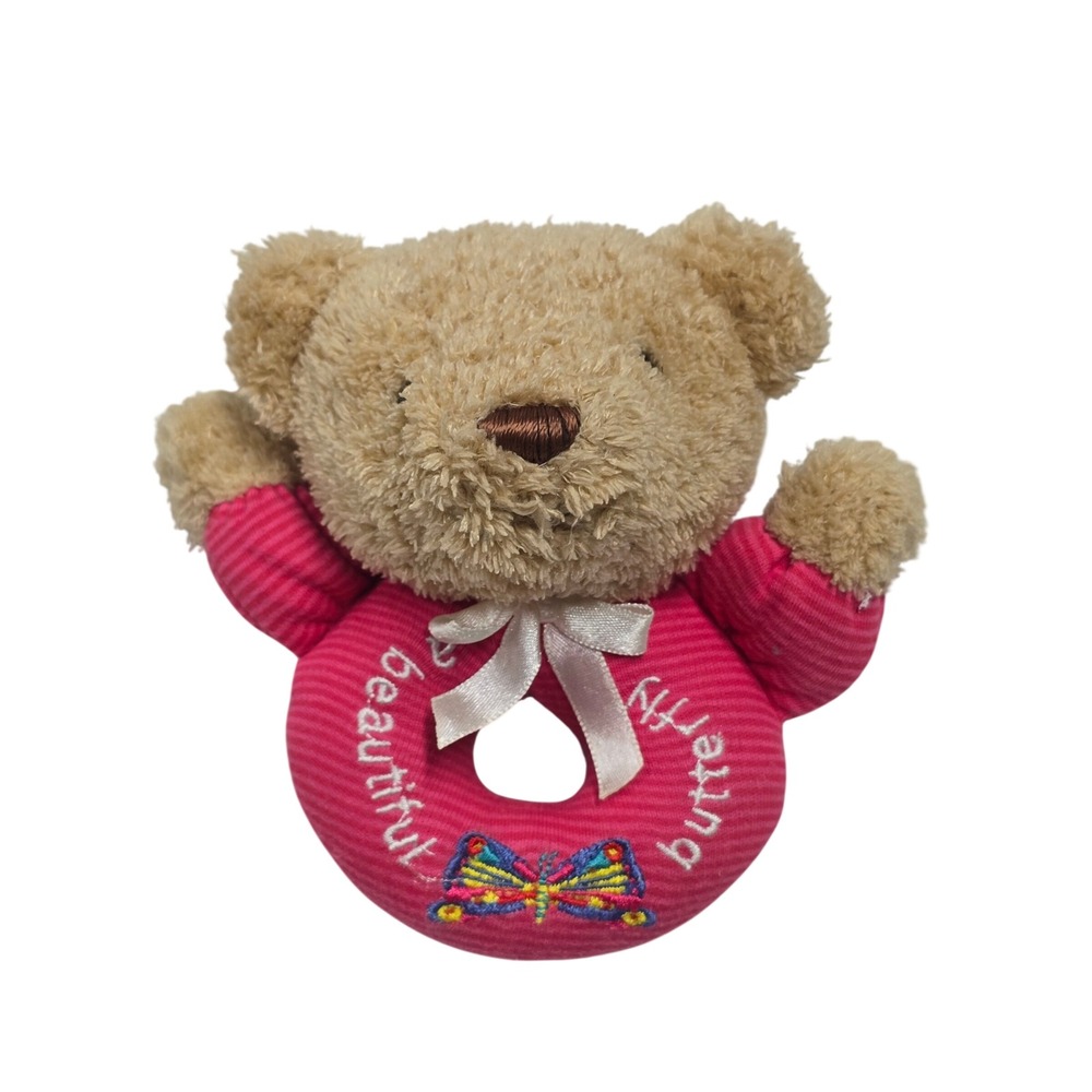 Carters Eric Carle Pink Teddy Bear Ring Baby Rattle A Beautiful Butterfly 2002